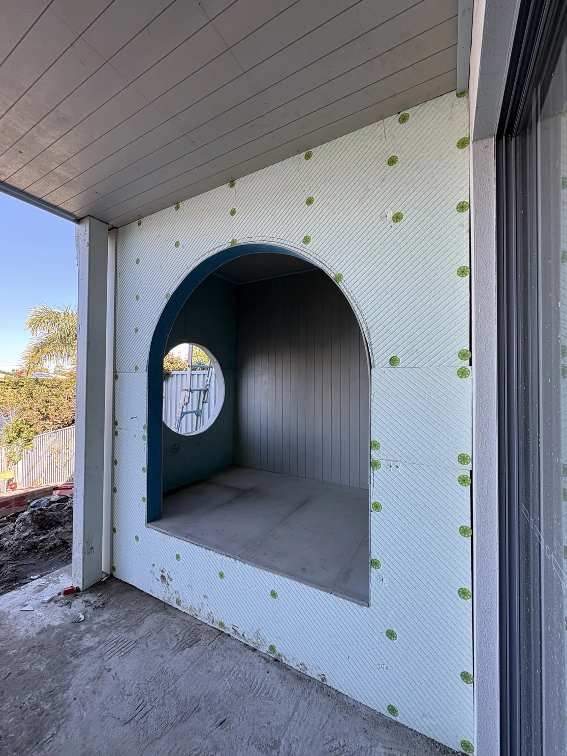 Curved exterior opening prepared during construction